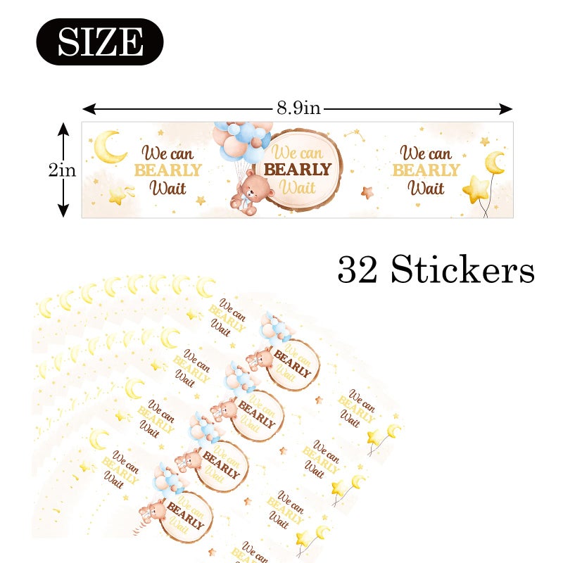 MonMon & Craft We Can Bearly Wait Water Bottle Stickers - Teddy Bear Theme Bottle Wrappers Bear Baby Shower - Baby Birthday Party Water Labels Supplies Waterproof (Set of 32) - Image 2